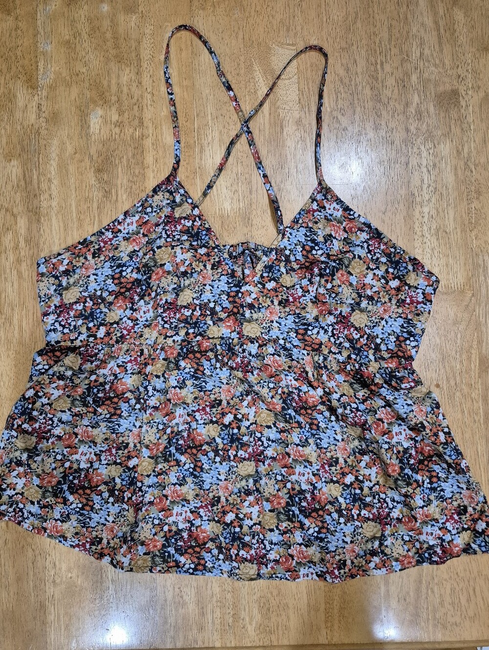 NWOT Floral Criss Cross Back Peplum Tank Top Blouse